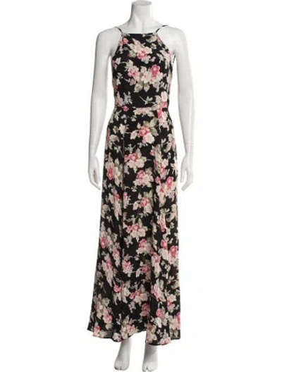 Pre-owned Reformation Floral Print Long Dress In Black