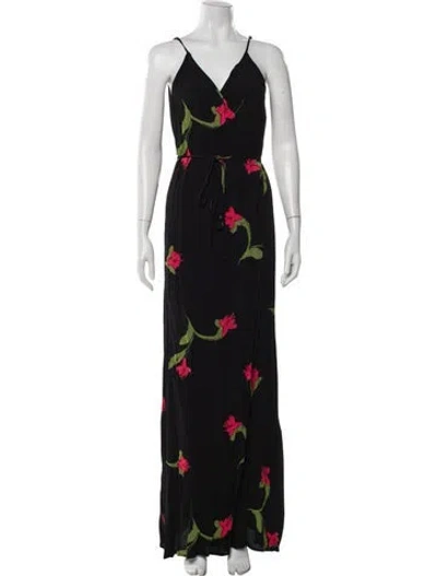 Pre-owned Reformation Floral Print Long Dress In Black