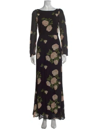 Pre-owned Reformation Floral Print Long Dress In Black