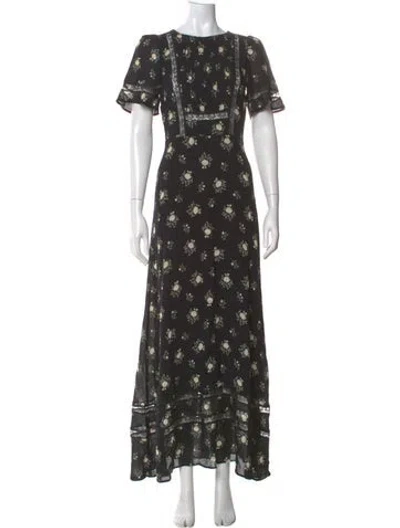Pre-owned Reformation Floral Print Long Dress In Black