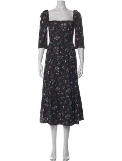 Pre-owned Reformation Floral Print Long Dress In Black