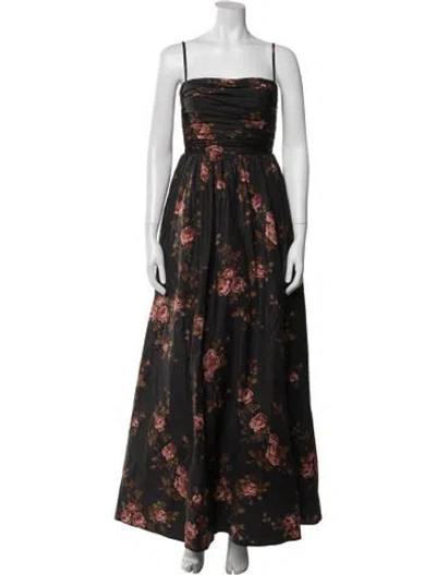 Pre-owned Reformation Floral Print Long Dress In Black