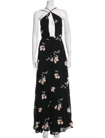 Pre-owned Reformation Floral Print Long Dress In Black