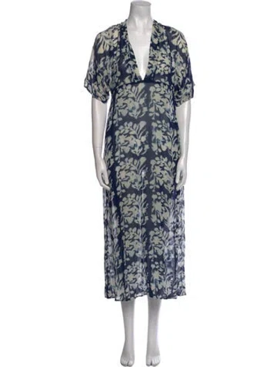 Pre-owned Reformation Floral Print Long Dress In Blue