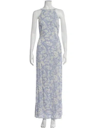 Pre-owned Reformation Floral Print Long Dress In Blue