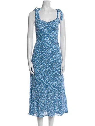 Pre-owned Reformation Floral Print Long Dress In Blue