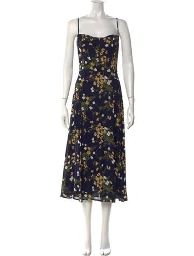 Pre-owned Reformation Floral Print Long Dress In Blue
