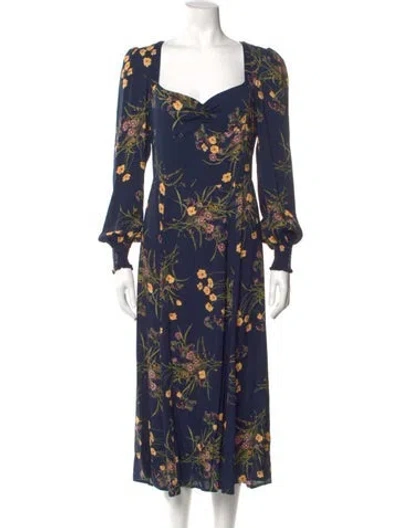 Pre-owned Reformation Floral Print Long Dress In Blue
