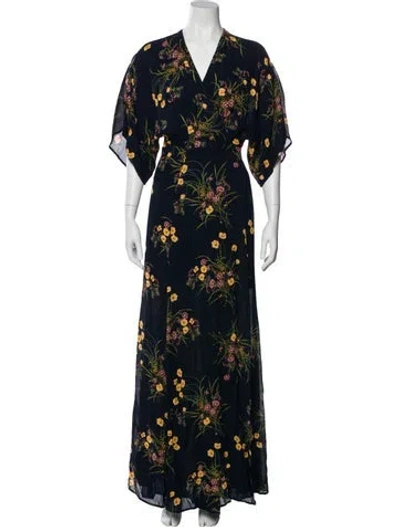 Pre-owned Reformation Floral Print Long Dress In Blue