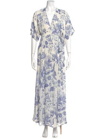 Pre-owned Reformation Floral Print Long Dress In Blue