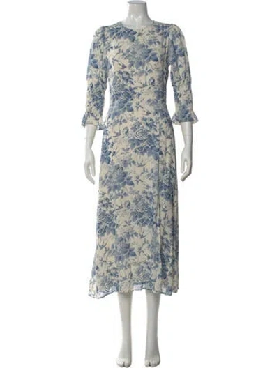 Pre-owned Reformation Floral Print Long Dress In Blue