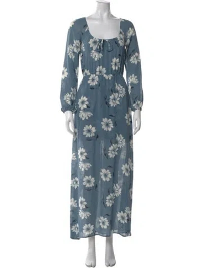 Pre-owned Reformation Floral Print Long Dress In Blue