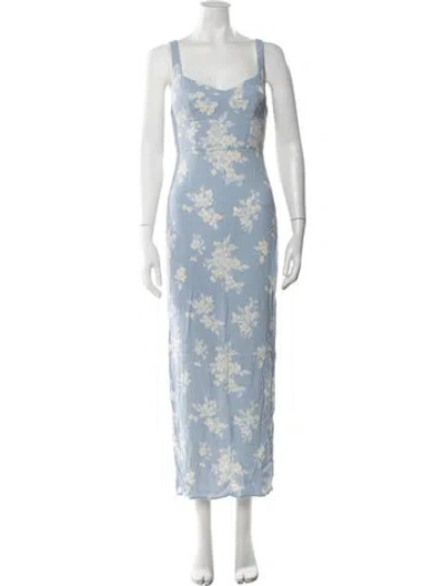 Pre-owned Reformation Floral Print Long Dress In Blue