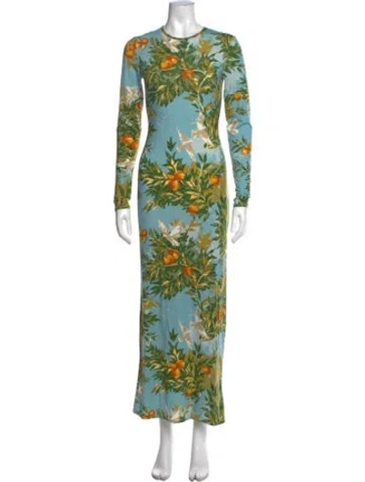 Pre-owned Reformation Floral Print Long Dress In Blue/green