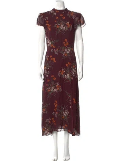 Pre-owned Reformation Floral Print Long Dress In Burgundy