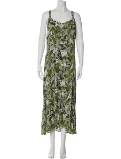Pre-owned Reformation Floral Print Long Dress In Green