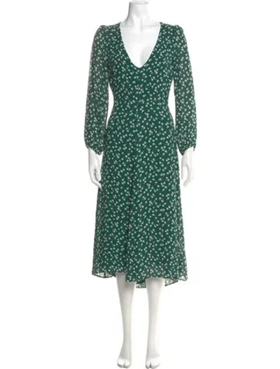 Pre-owned Reformation Floral Print Long Dress In Green