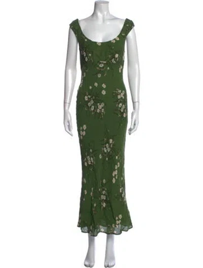 Pre-owned Reformation Floral Print Long Dress In Green