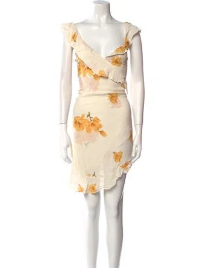 Pre-owned Reformation Floral Print Long Dress In Neutral