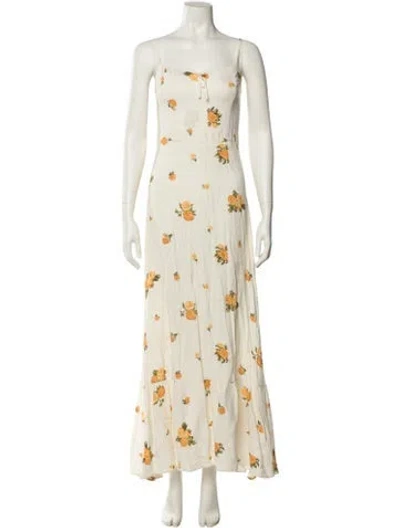 Pre-owned Reformation Floral Print Long Dress In Neutral