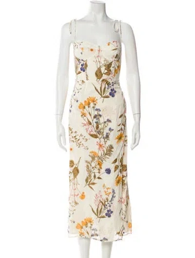 Pre-owned Reformation Floral Print Long Dress In Neutral
