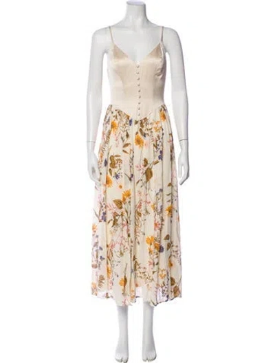 Pre-owned Reformation Floral Print Long Dress In Neutral