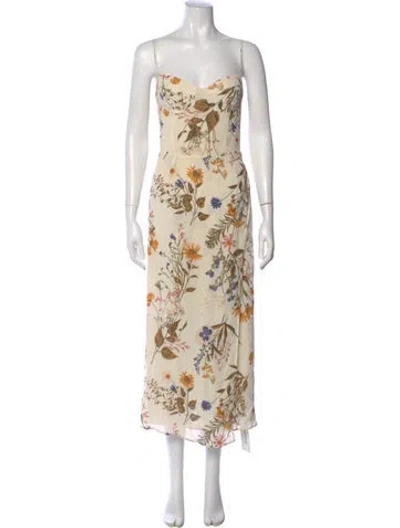 Pre-owned Reformation Floral Print Long Dress In Neutral