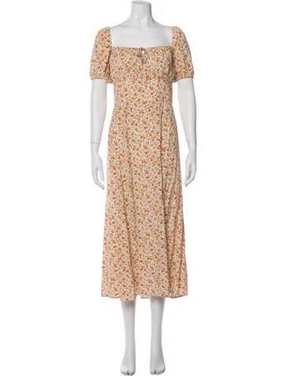 Pre-owned Reformation Floral Print Long Dress In Neutral