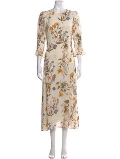 Pre-owned Reformation Floral Print Long Dress In Neutral