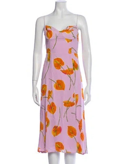 Pre-owned Reformation Floral Print Long Dress In Purple