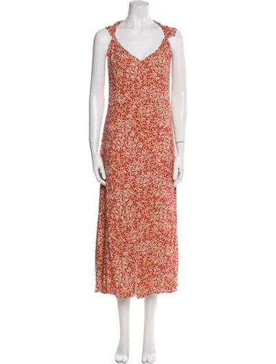 Pre-owned Reformation Floral Print Long Dress In Red