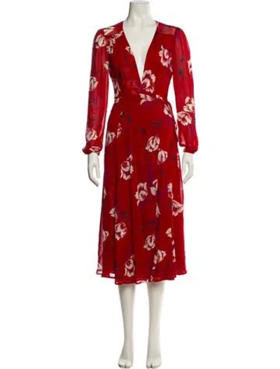 Pre-owned Reformation Floral Print Long Dress In Red