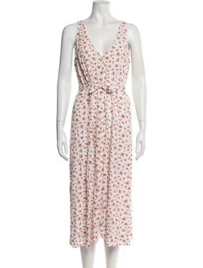 Pre-owned Reformation Floral Print Long Dress In Red