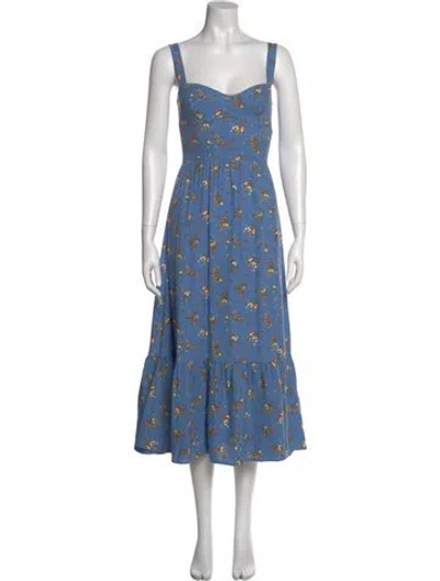 Pre-owned Reformation Floral Print Long Dress W/ Tags In Blue
