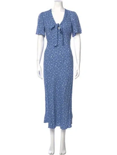 Pre-owned Reformation Floral Print Long Dress W/ Tags In Blue