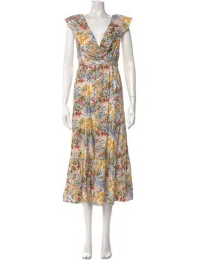 Pre-owned Reformation Floral Print Long Dress W/ Tags In Neutral