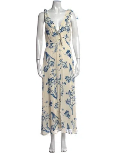 Pre-owned Reformation Floral Print Long Dress W/ Tags In Neutral