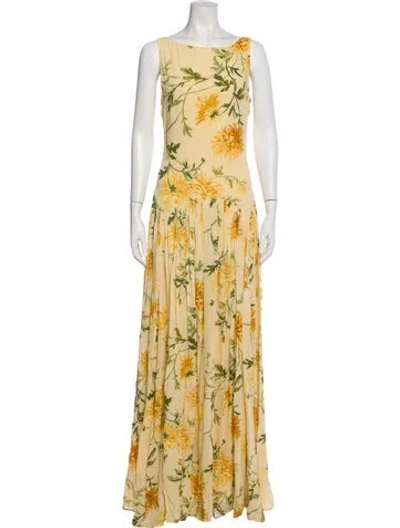 Pre-owned Reformation Floral Print Long Dress In Yellow