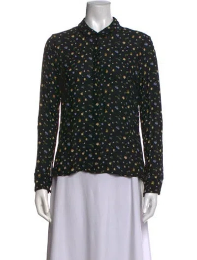 Pre-owned Reformation Floral Print Long Sleeve Blouse In Black