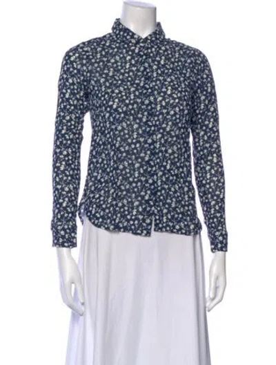 Pre-owned Reformation Floral Print Long Sleeve Blouse In Blue