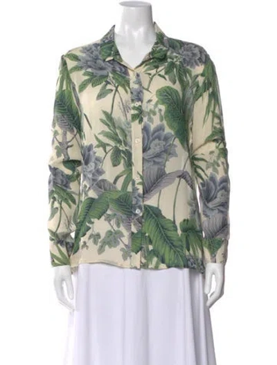 Pre-owned Reformation Floral Print Long Sleeve Blouse In Green