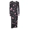 Reformation Floral Print Long Sleeve Midi Dress In Black Silk In Black