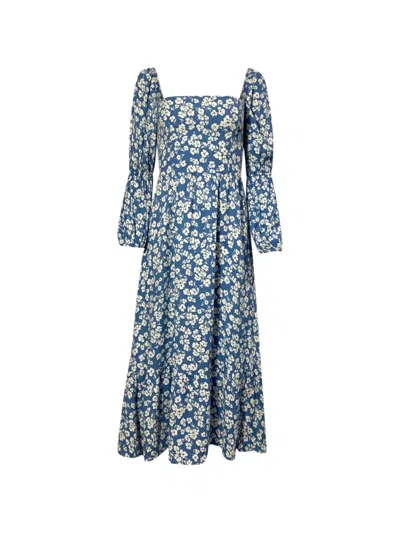 Pre-owned Reformation Floral-print Midi Dress In Blue