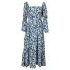 Reformation Floral Print Midi Dress In Blue Viscose In Blue