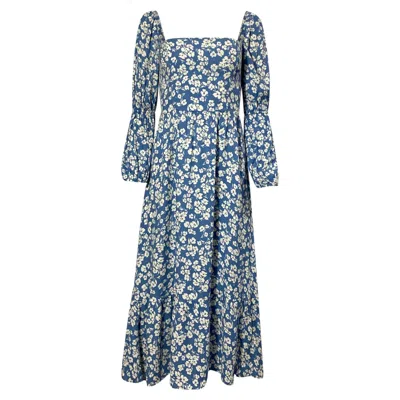 Reformation Floral Print Midi Dress In Blue Viscose
