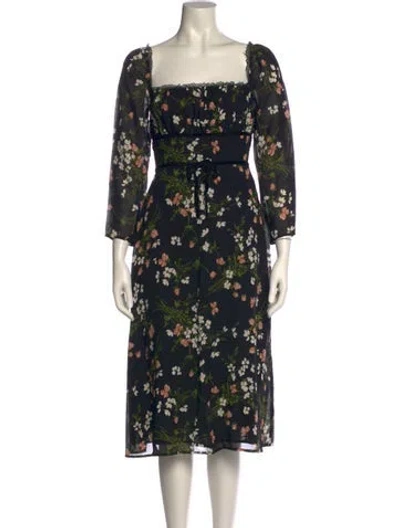 Pre-owned Reformation Floral Print Midi Length Dress In Black