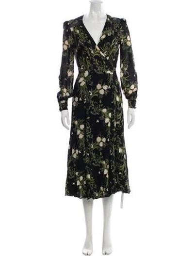 Pre-owned Reformation Floral Print Midi Length Dress In Black