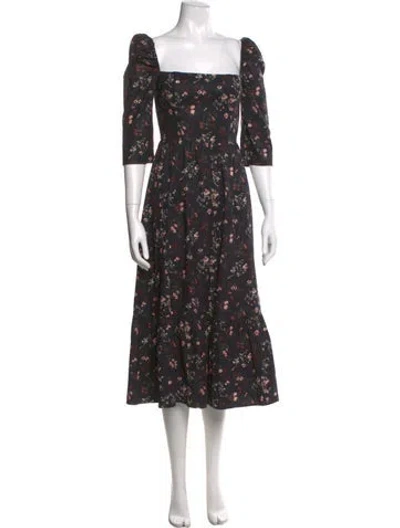 Pre-owned Reformation Floral Print Midi Length Dress In Black
