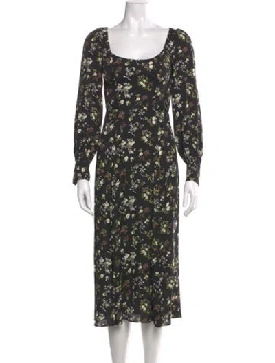 Pre-owned Reformation Floral Print Midi Length Dress In Black