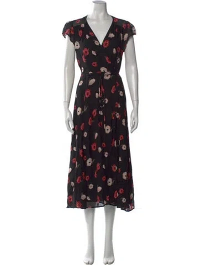 Pre-owned Reformation Floral Print Midi Length Dress In Black